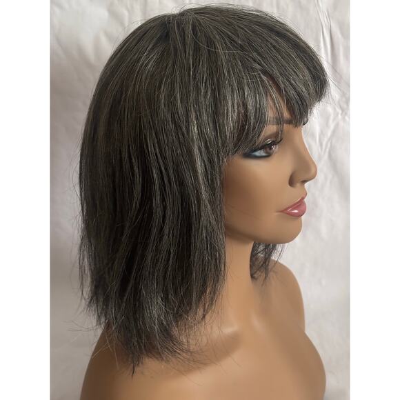 Fab and Fly HH-Deria Wig Color Gray 280/34/44 classic Bob with Bangs Human hair - Picture 2 of 8